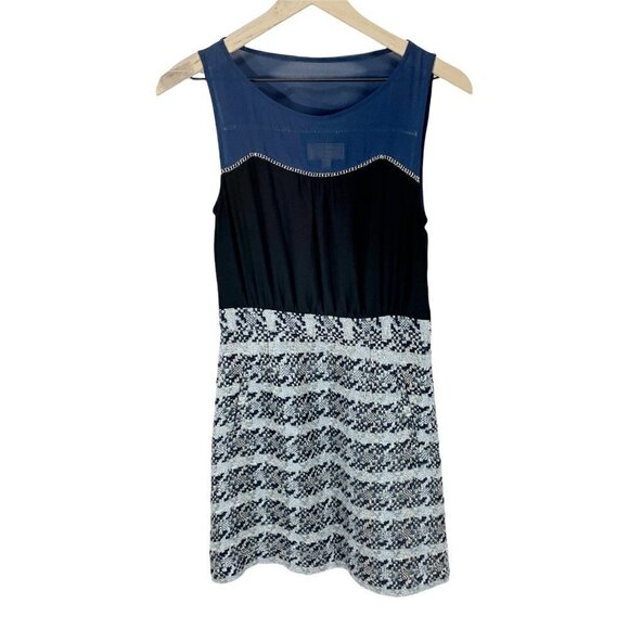 Moulinette Soeurs Womens Shift Dress Blue Black Color Block Pleated Sleeveless 4 - Picture 1 of 12